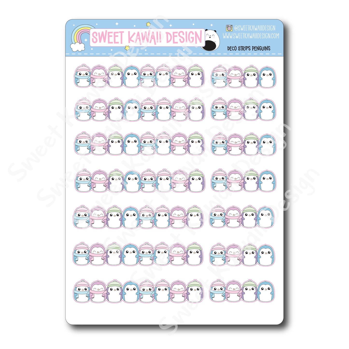 Kawaii Deco Strip Stickers (washi strip/border) - Penguins