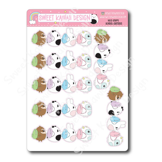 Kawaii Deco Strip Stickers (washi strip/border) - School Critters