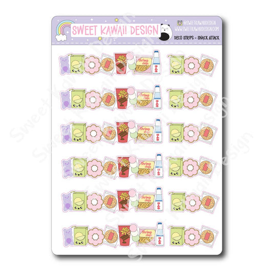 Kawaii Deco Strip Stickers (washi strip/border) - Snack Attack