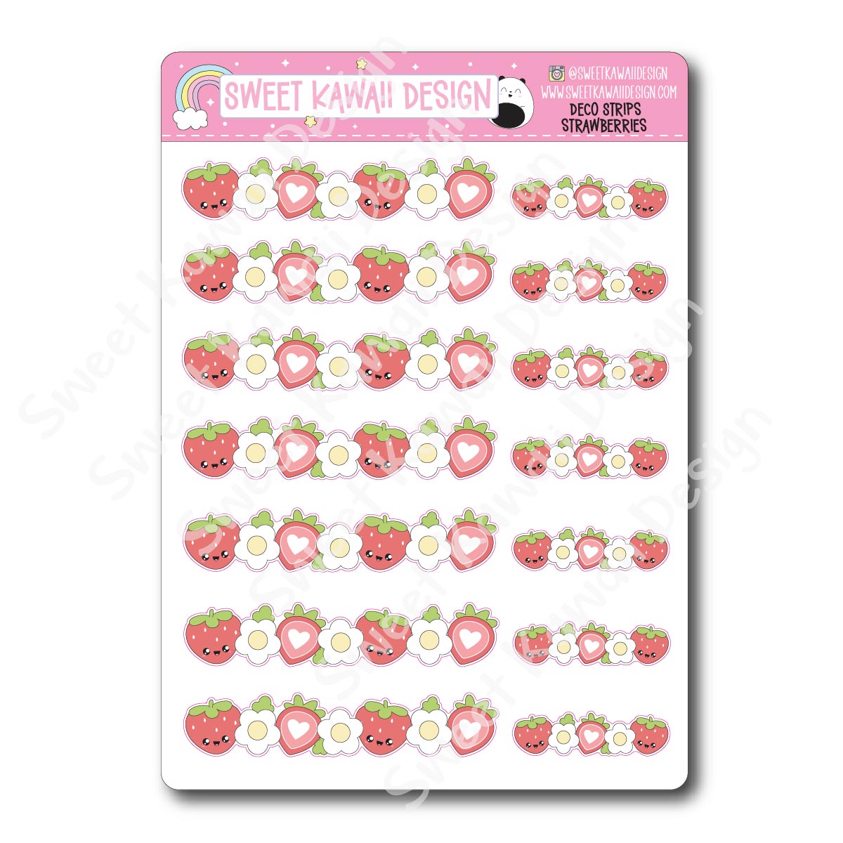 Kawaii Deco Strip Stickers (washi strip/border) - Strawberries