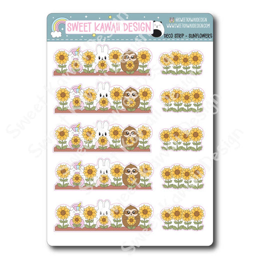 Kawaii Deco Strip Stickers (washi strip/border) - Sunflowers