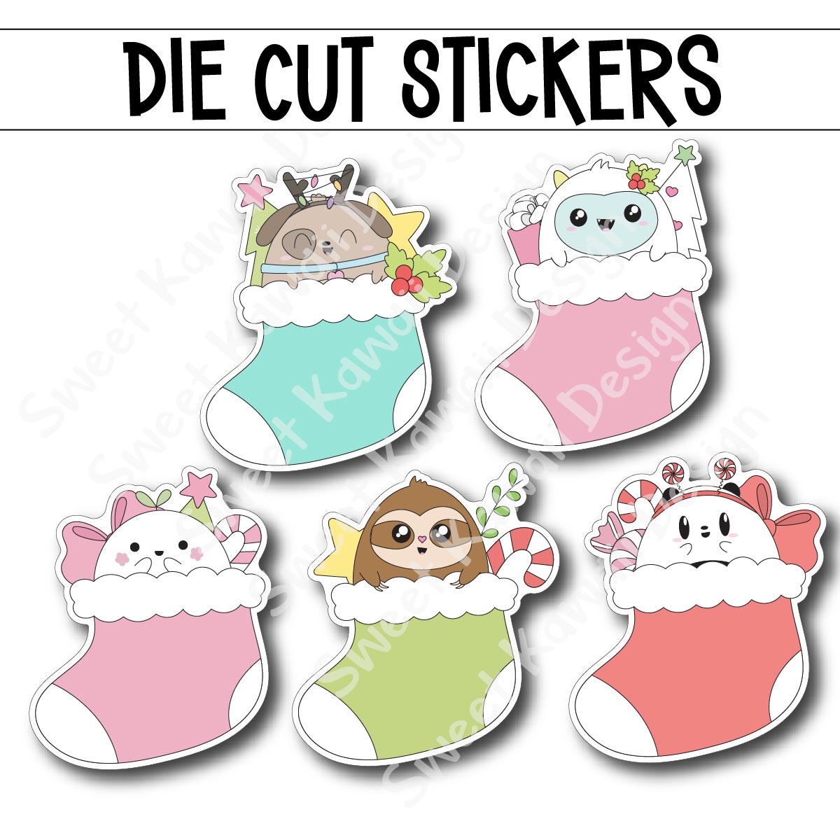 Kawaii Critter Stockings Diecut Sticker Set