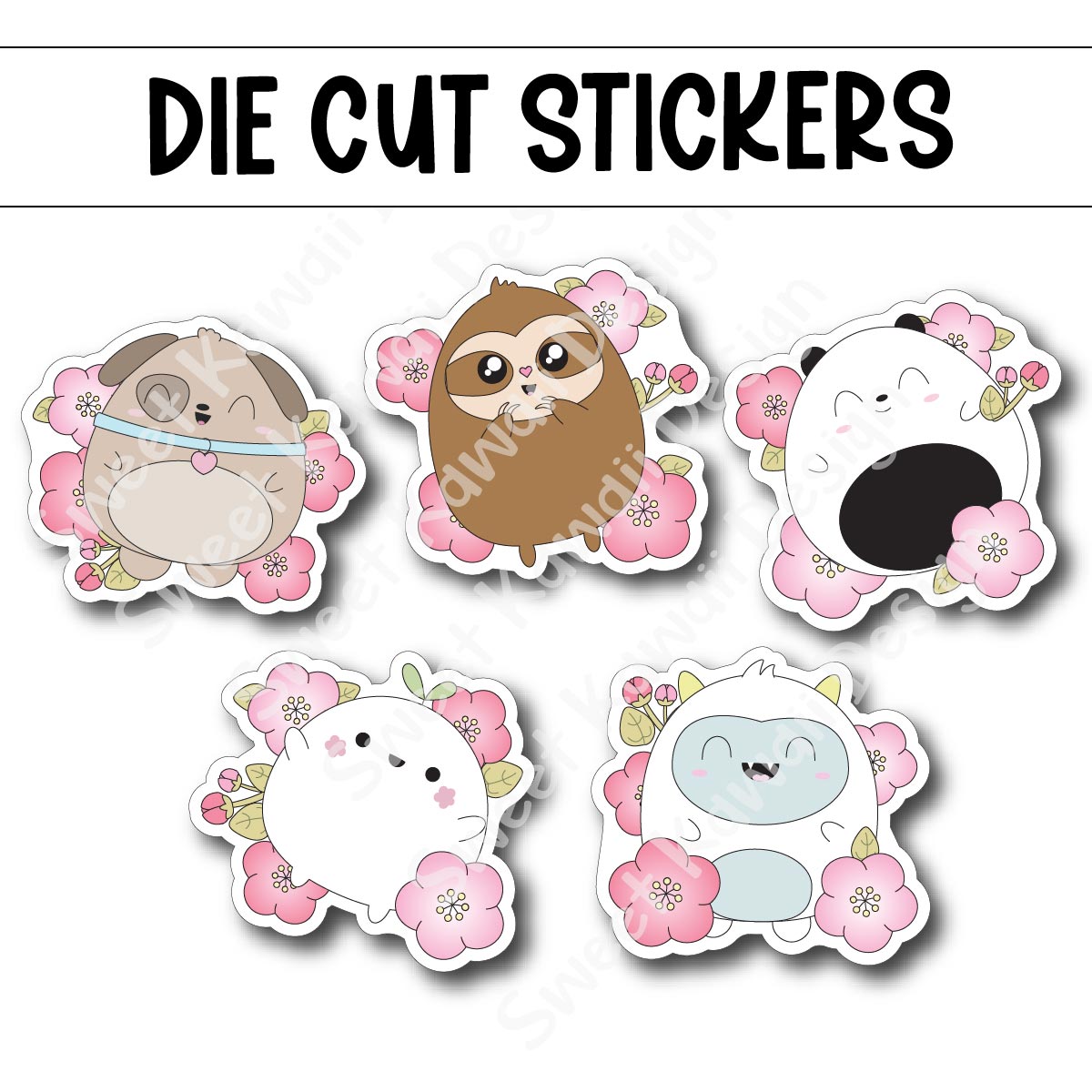 Kawaii Cherry Blossom Critters Diecut Sticker Set