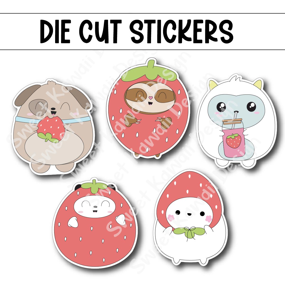 Kawaii Strawberry Critters Diecut Sticker Set