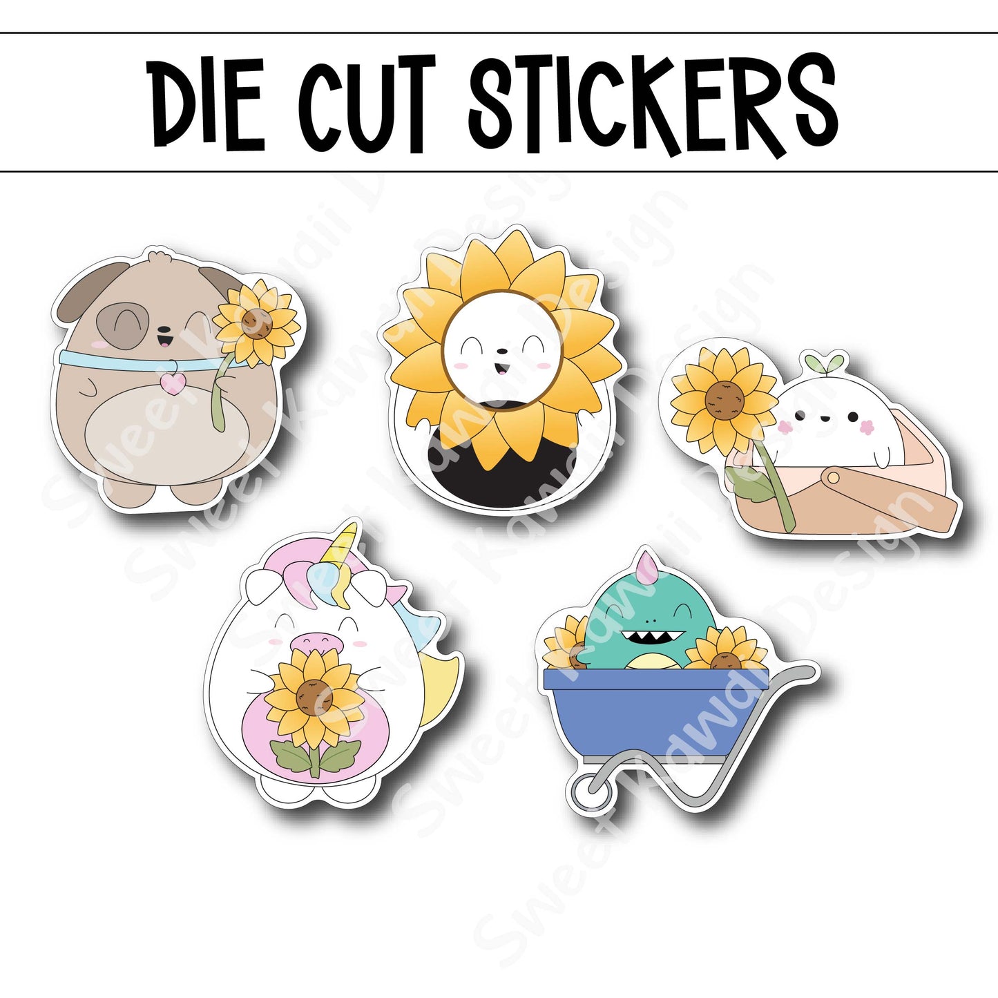 Kawaii Sunflowers Diecut Sticker Set