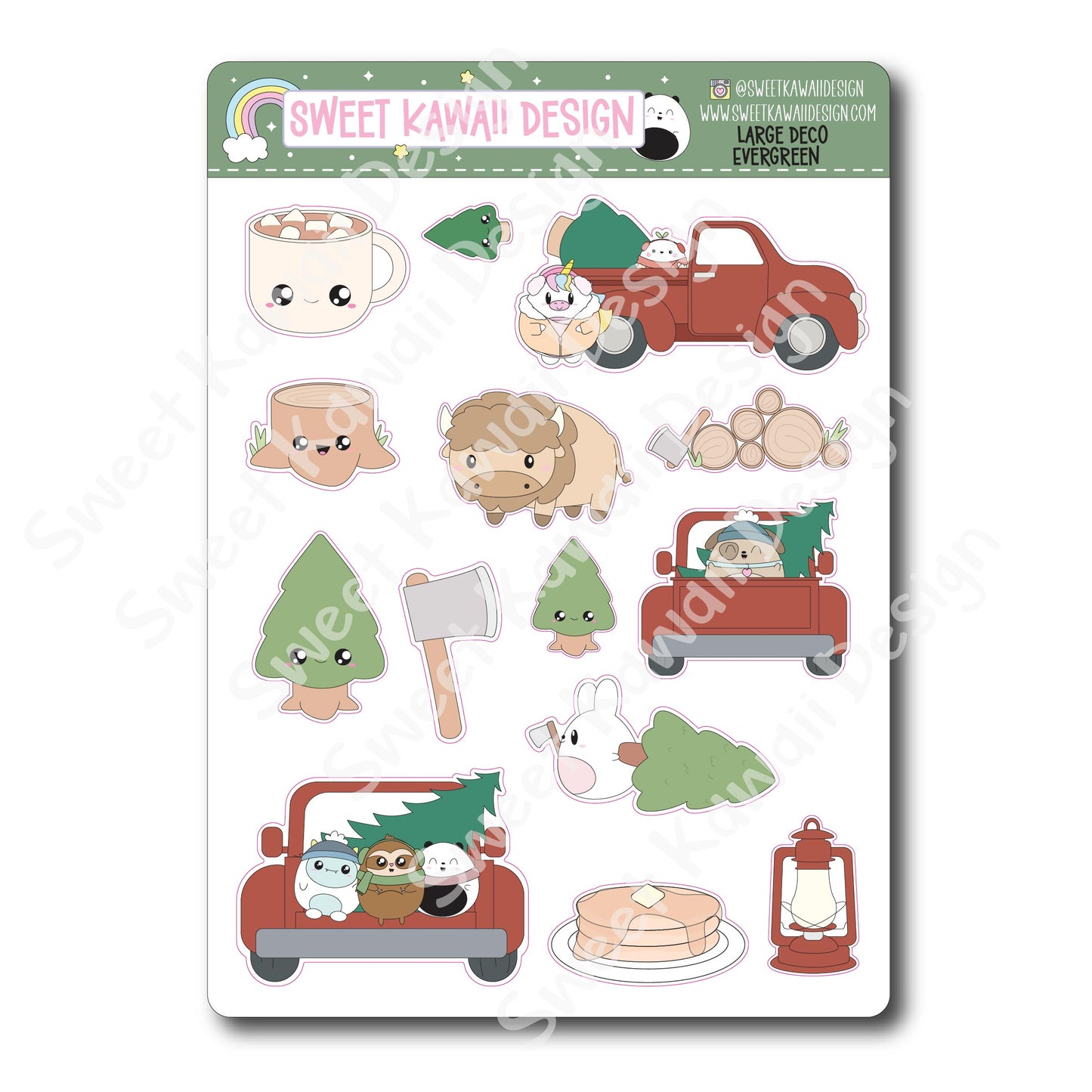 Kawaii Evergreen Deco (LARGE) Stickers