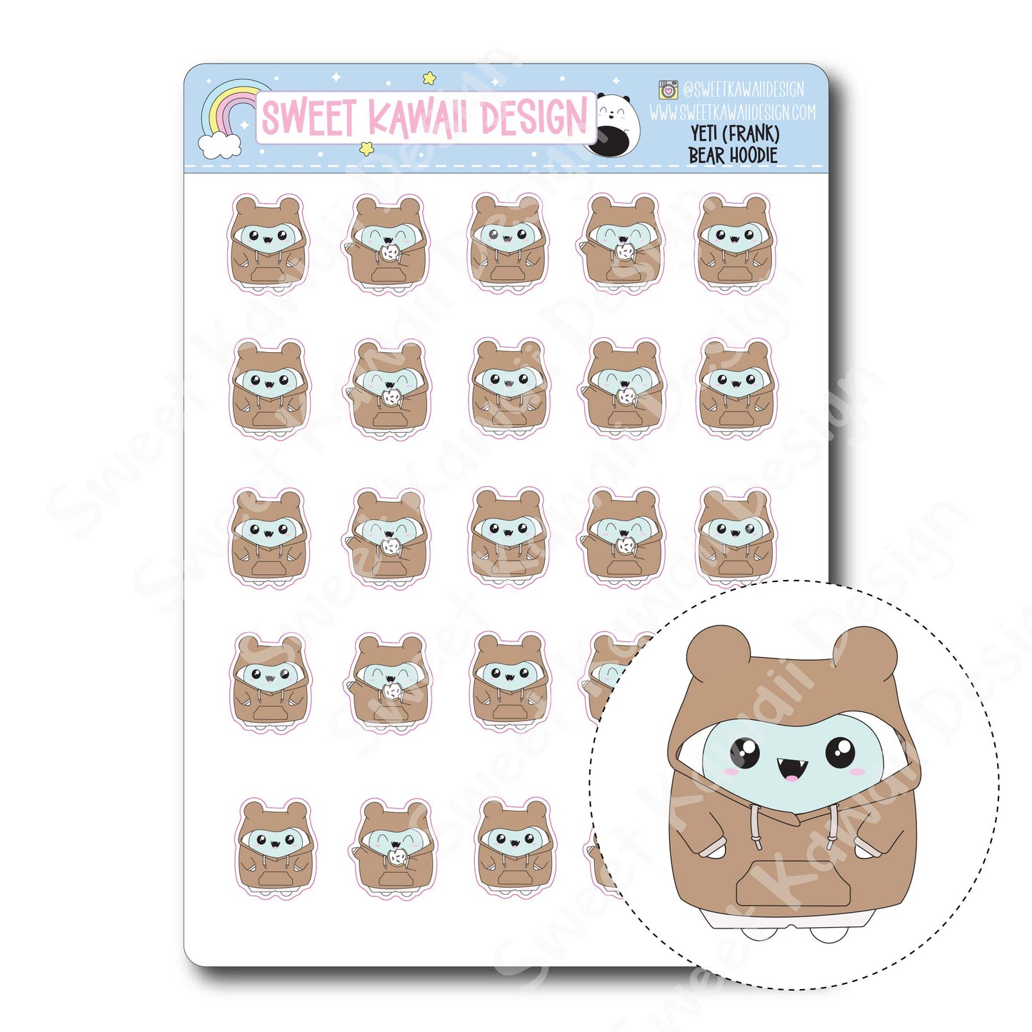 Kawaii Yeti (Frank) Stickers - Bear Hoodie