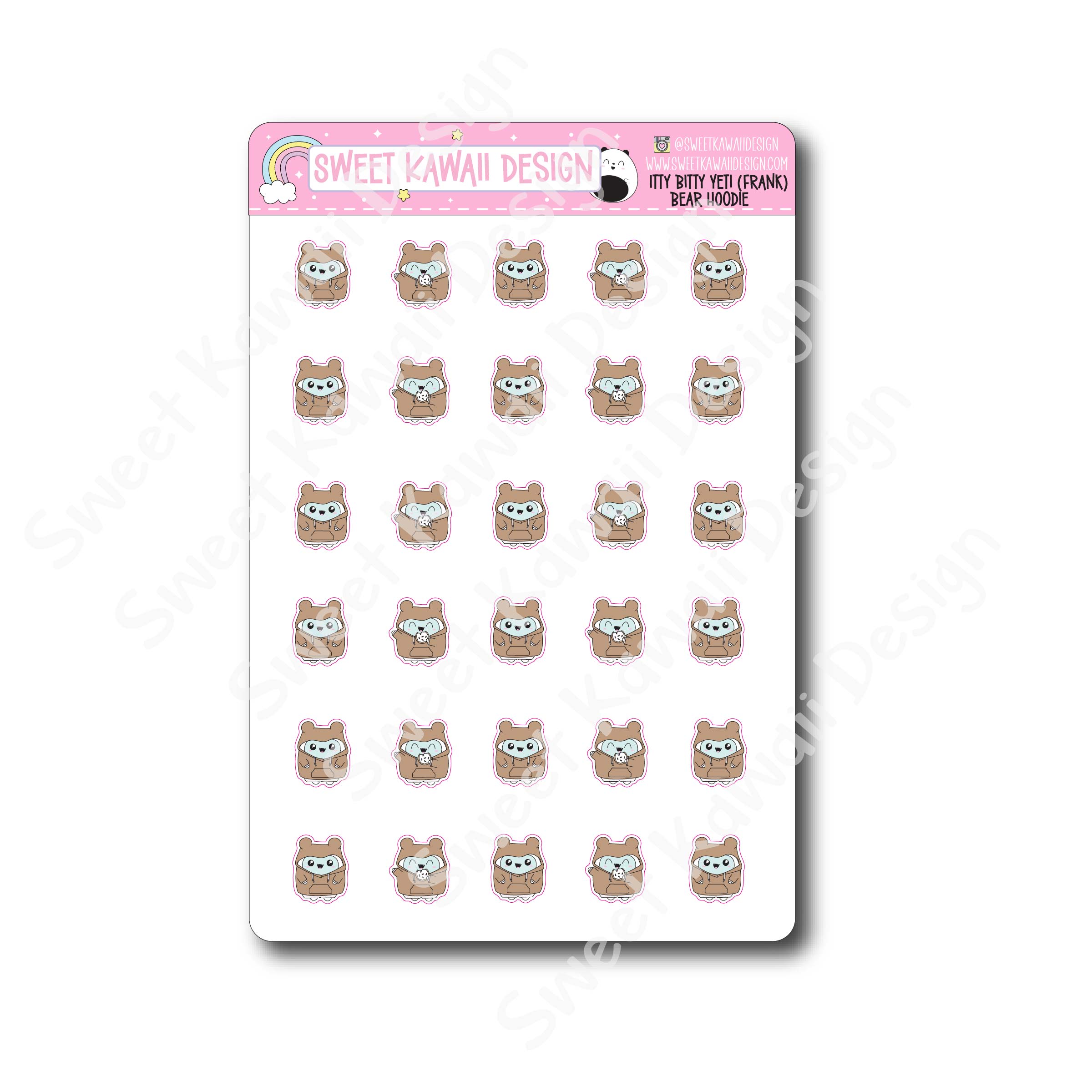 Kawaii Yeti (Frank) Stickers - Bear Hoodie