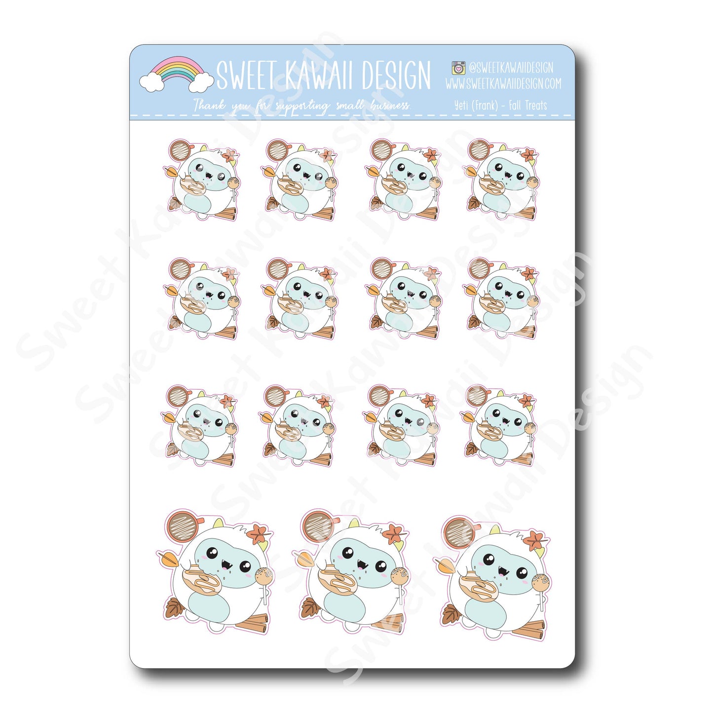 Kawaii Yeti (Frank) Stickers - Fall Treats