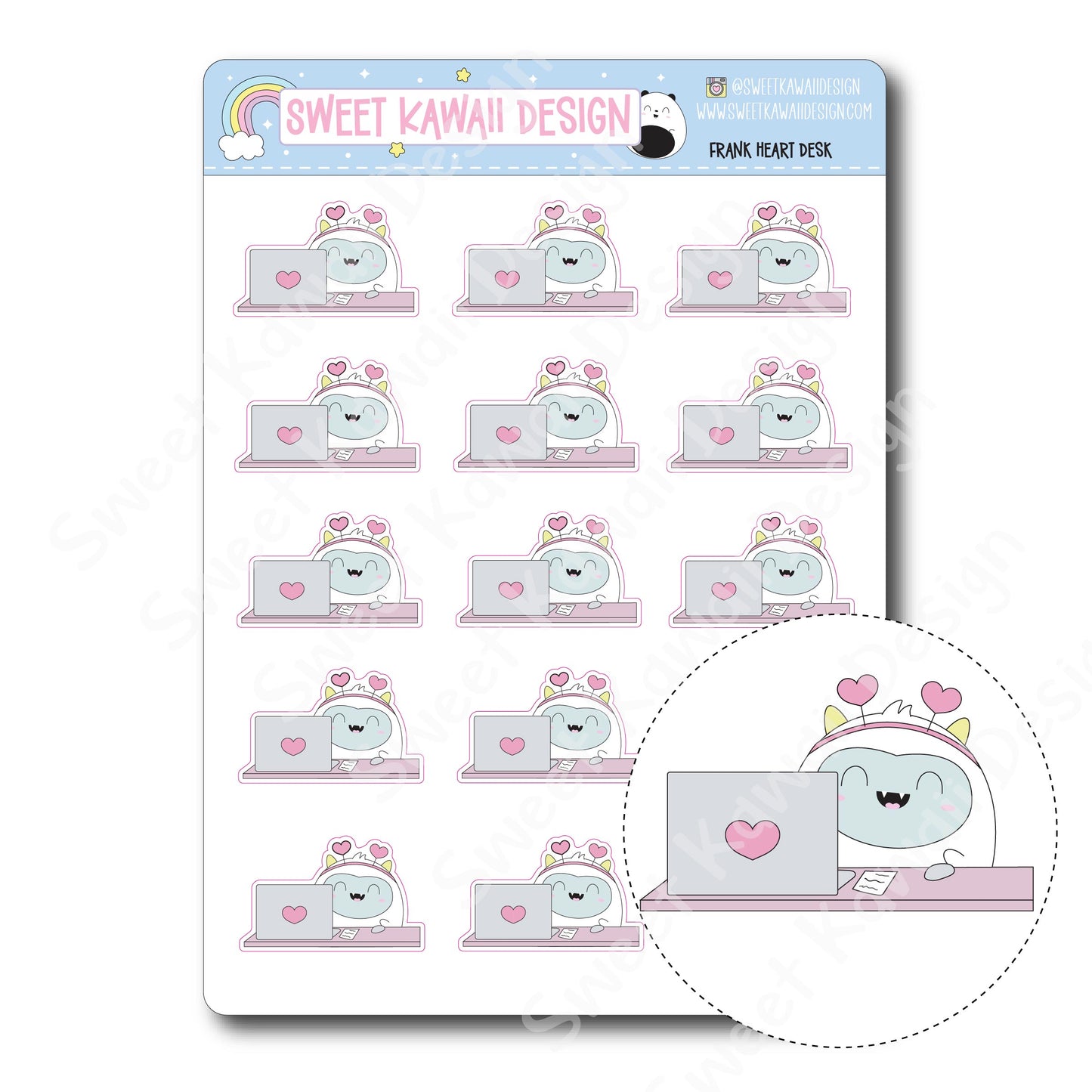 Kawaii Yeti (Frank) Stickers - Heart Desk