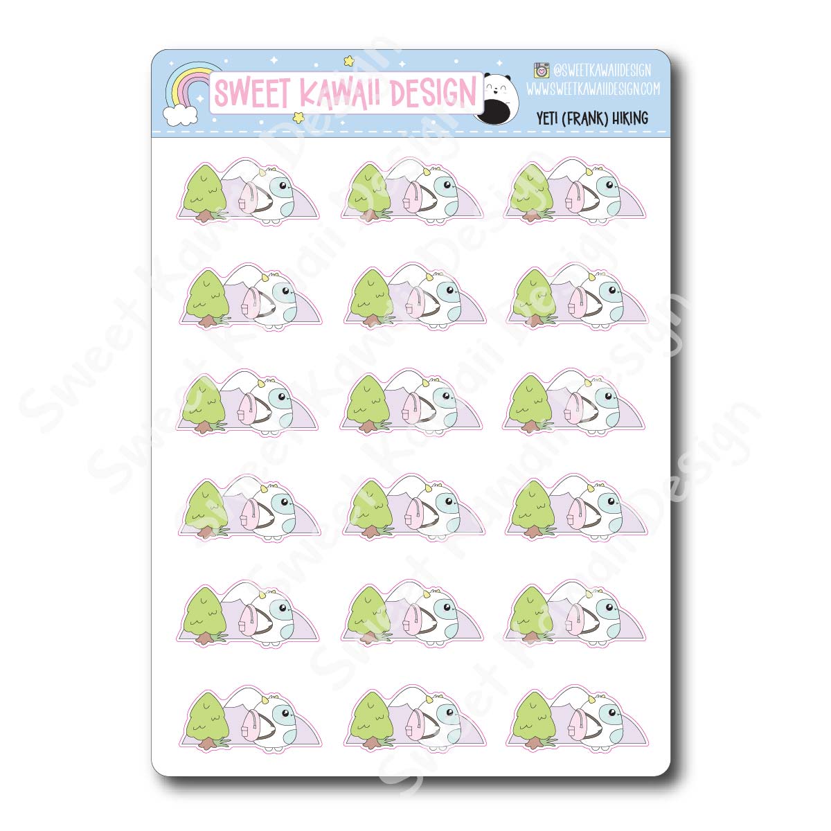 Kawaii Yeti (Frank) Stickers - Hiking