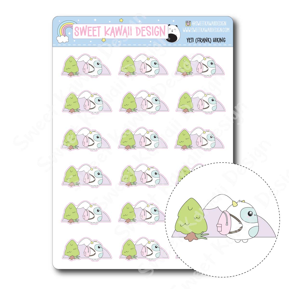 Kawaii Yeti (Frank) Stickers - Hiking