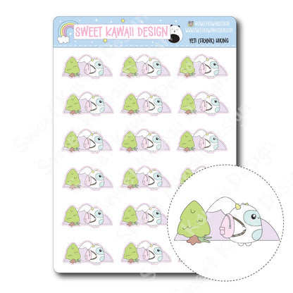 Kawaii Yeti (Frank) Stickers - Hiking