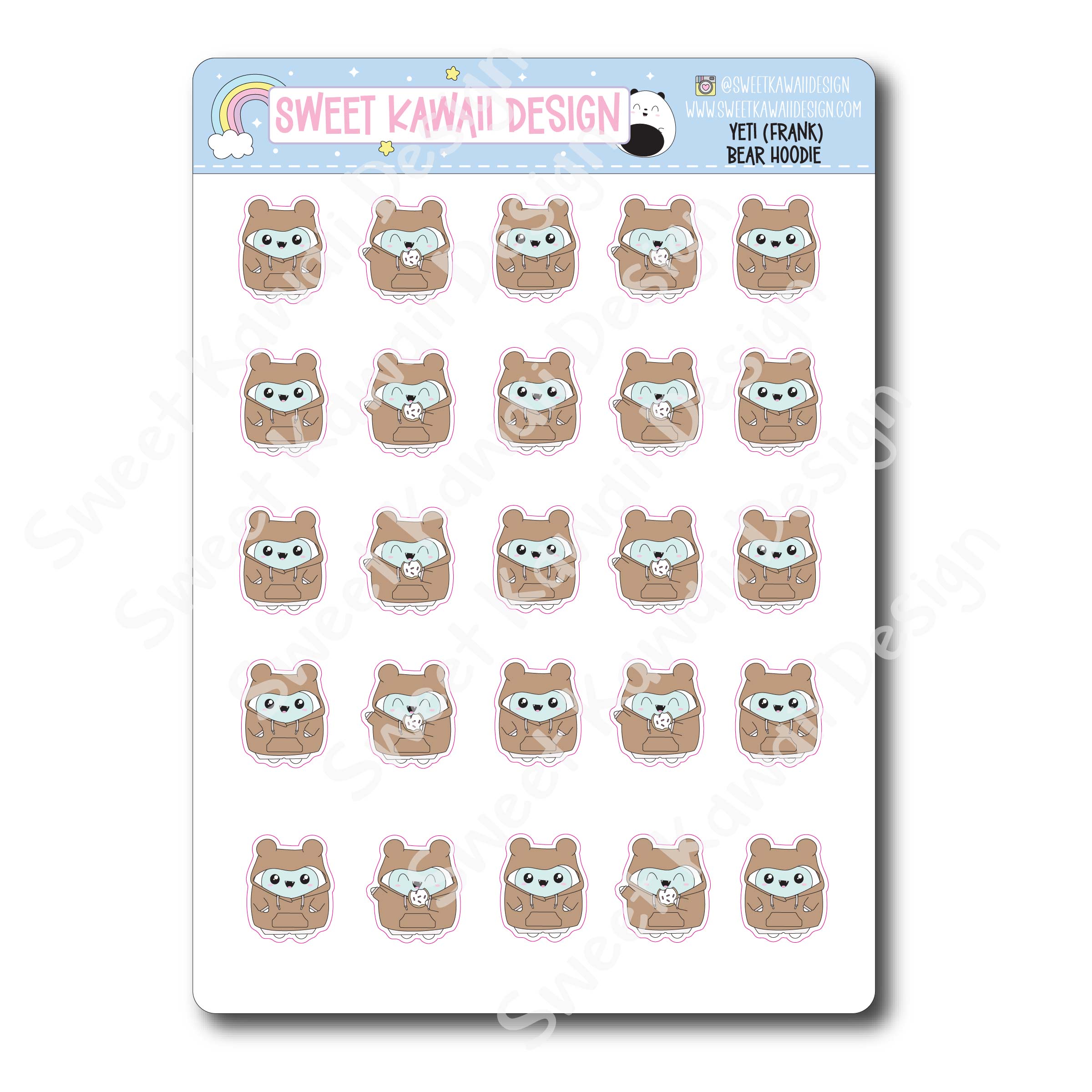 Kawaii Yeti (Frank) Stickers - Bear Hoodie