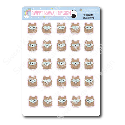 Kawaii Yeti (Frank) Stickers - Bear Hoodie