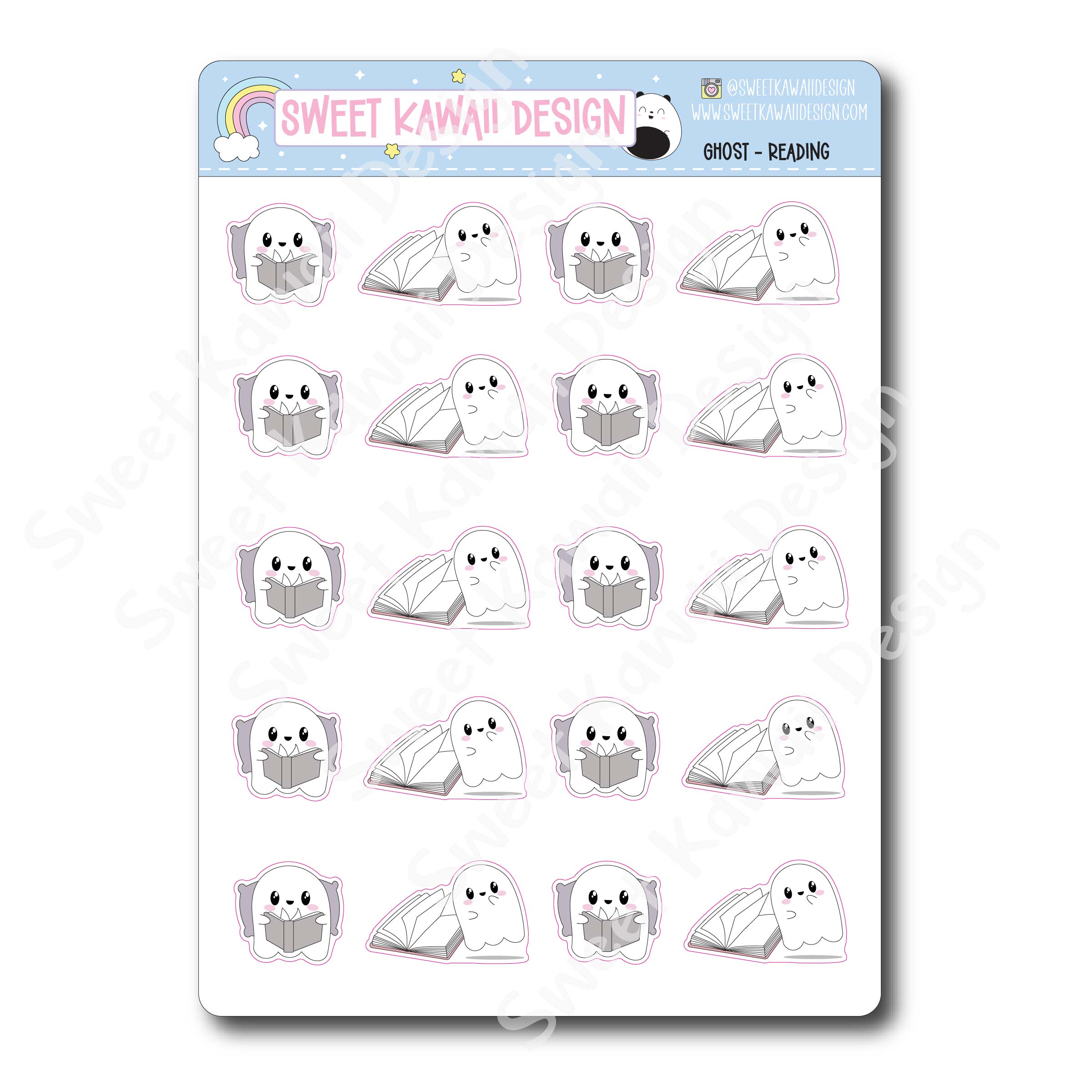 Kawaii Ghost Stickers - Reading