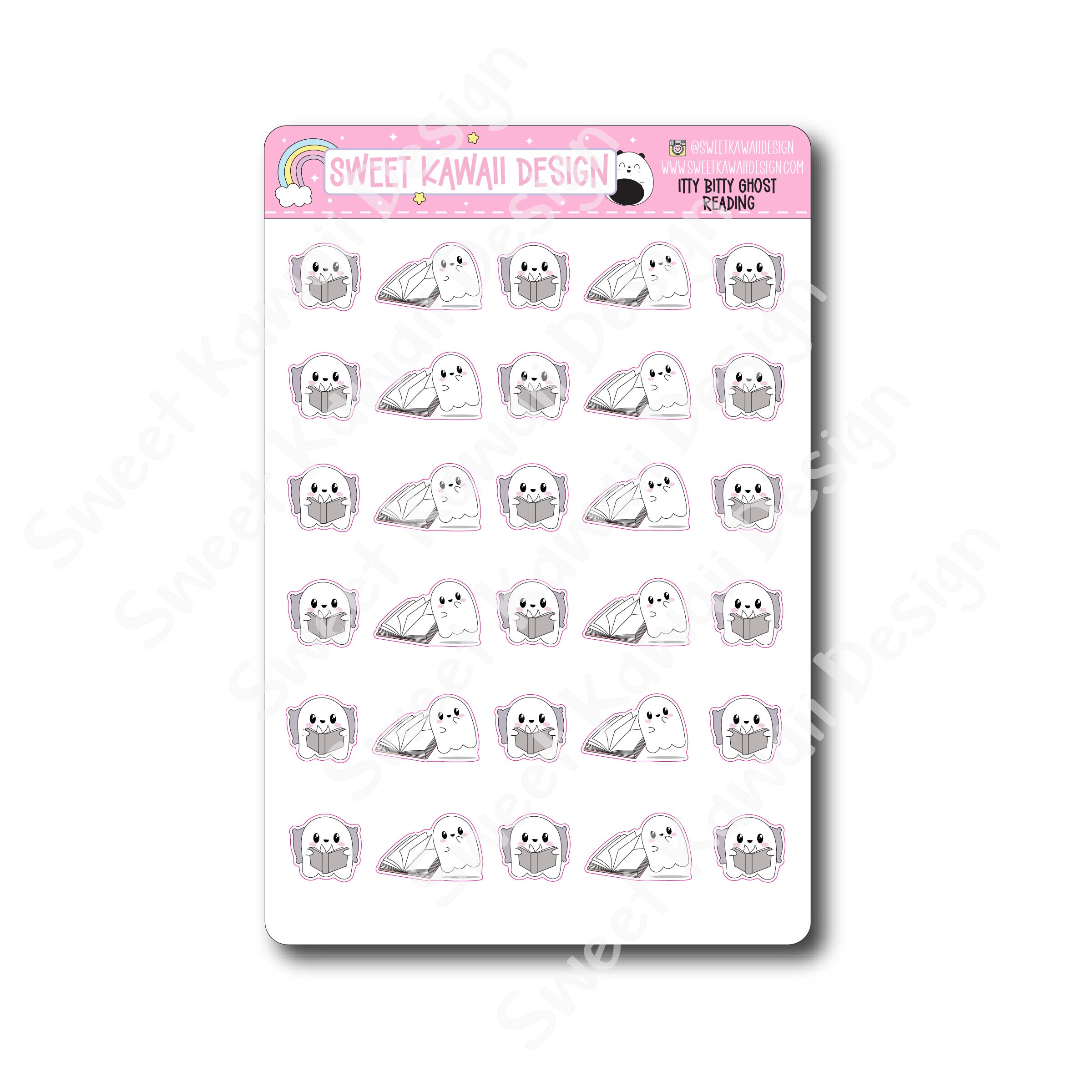 Kawaii Ghost Stickers - Reading