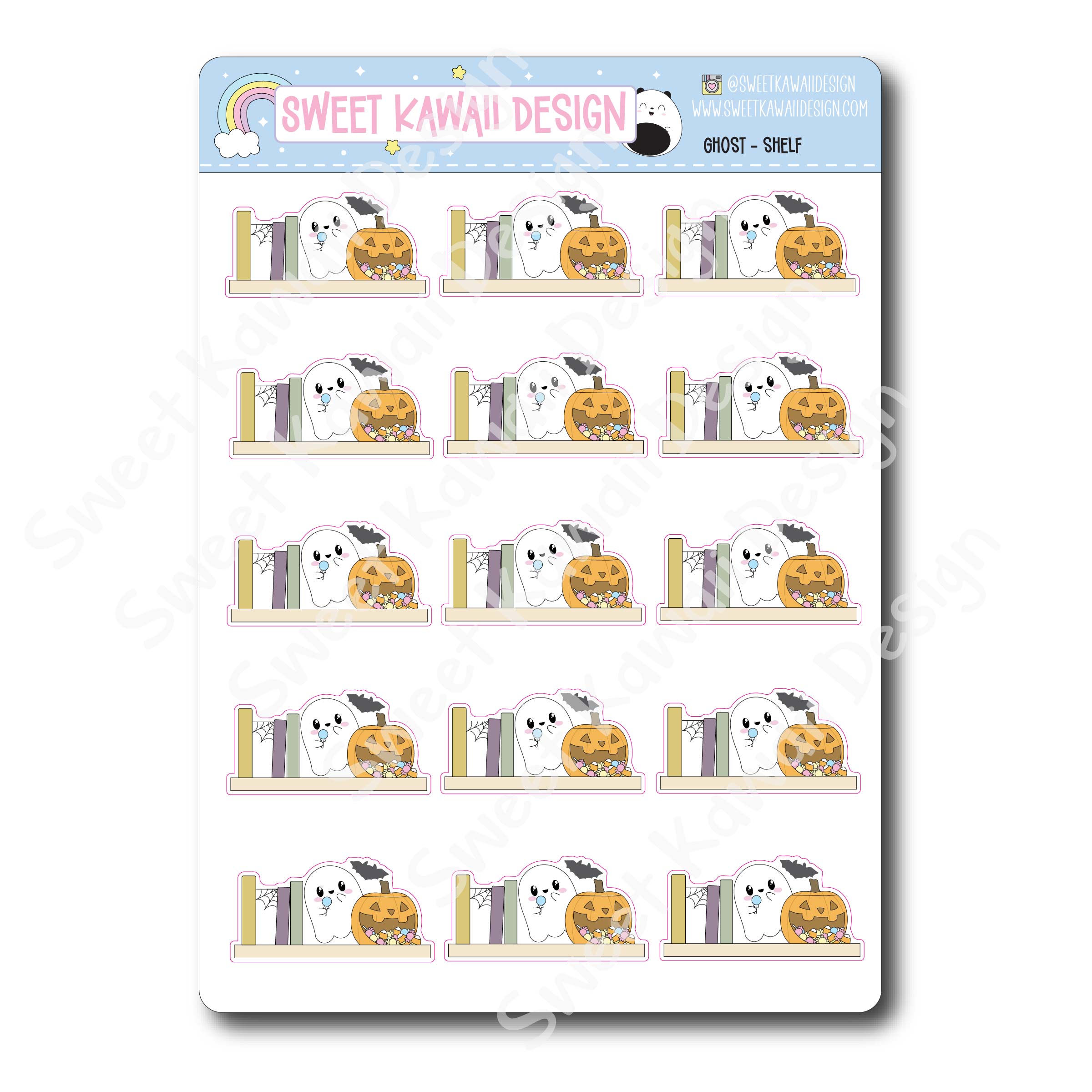 Kawaii Ghost Stickers - Shelf