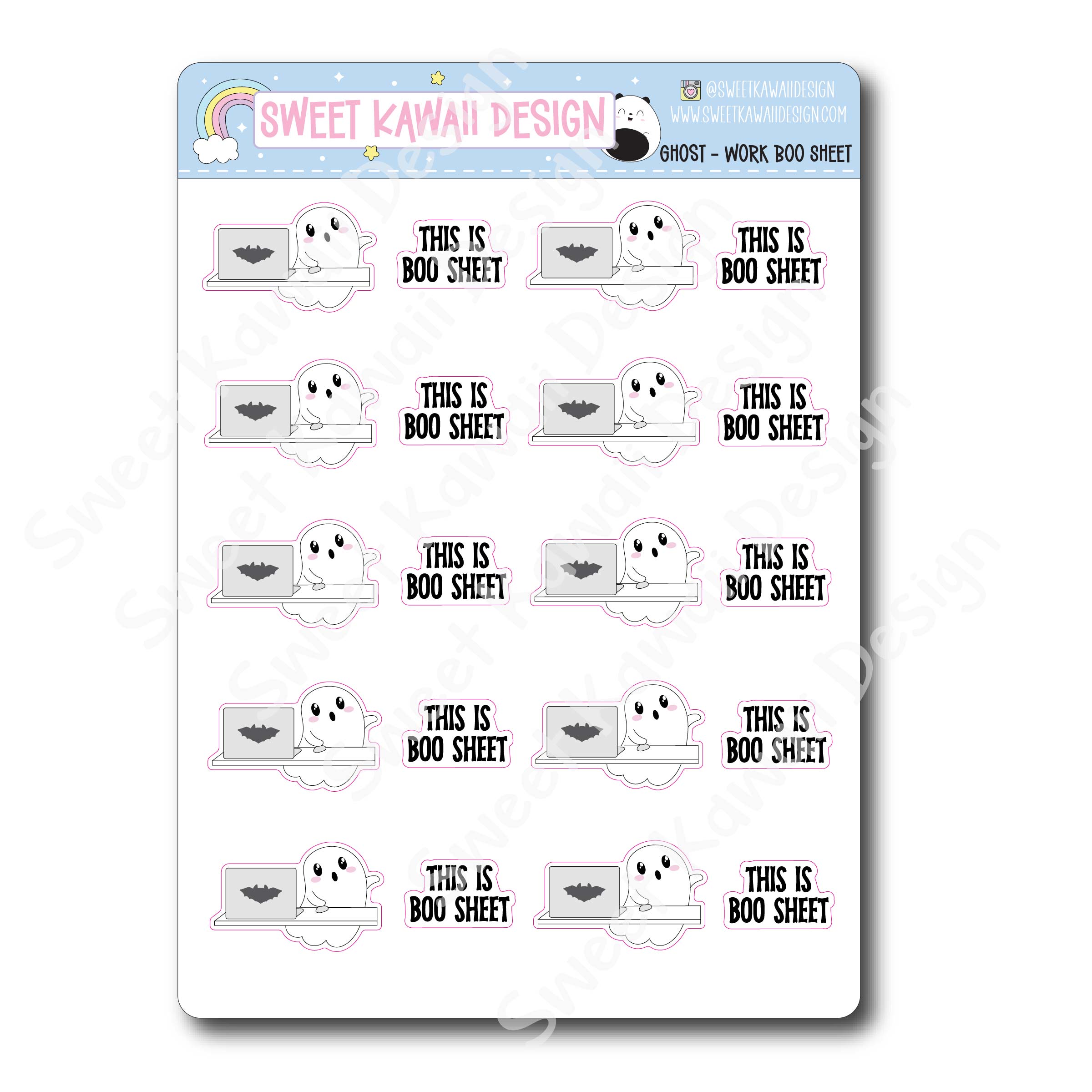 Kawaii Ghost Stickers - Work Boo Sheet