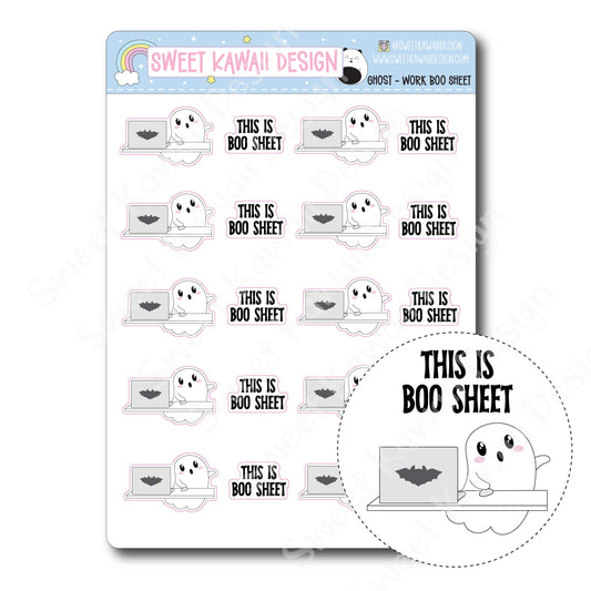 Kawaii Ghost Stickers - Work Boo Sheet