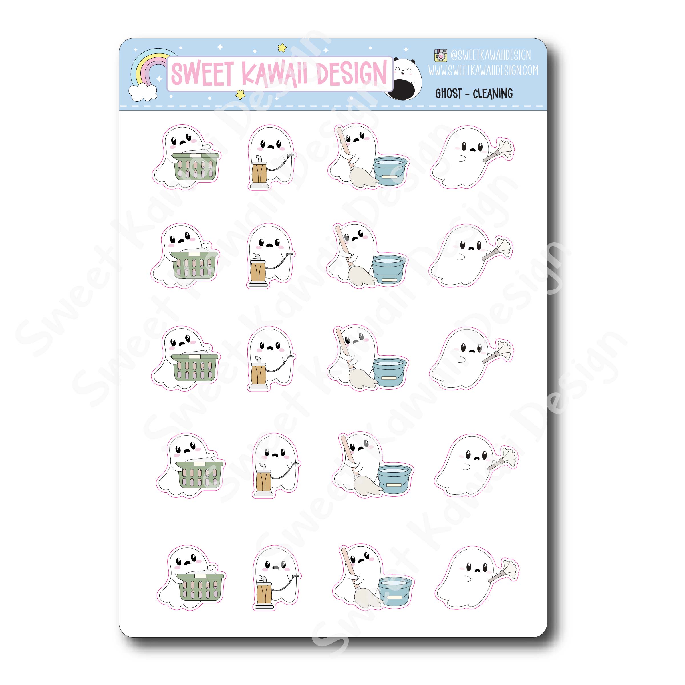 Kawaii Ghost Stickers - Cleaning