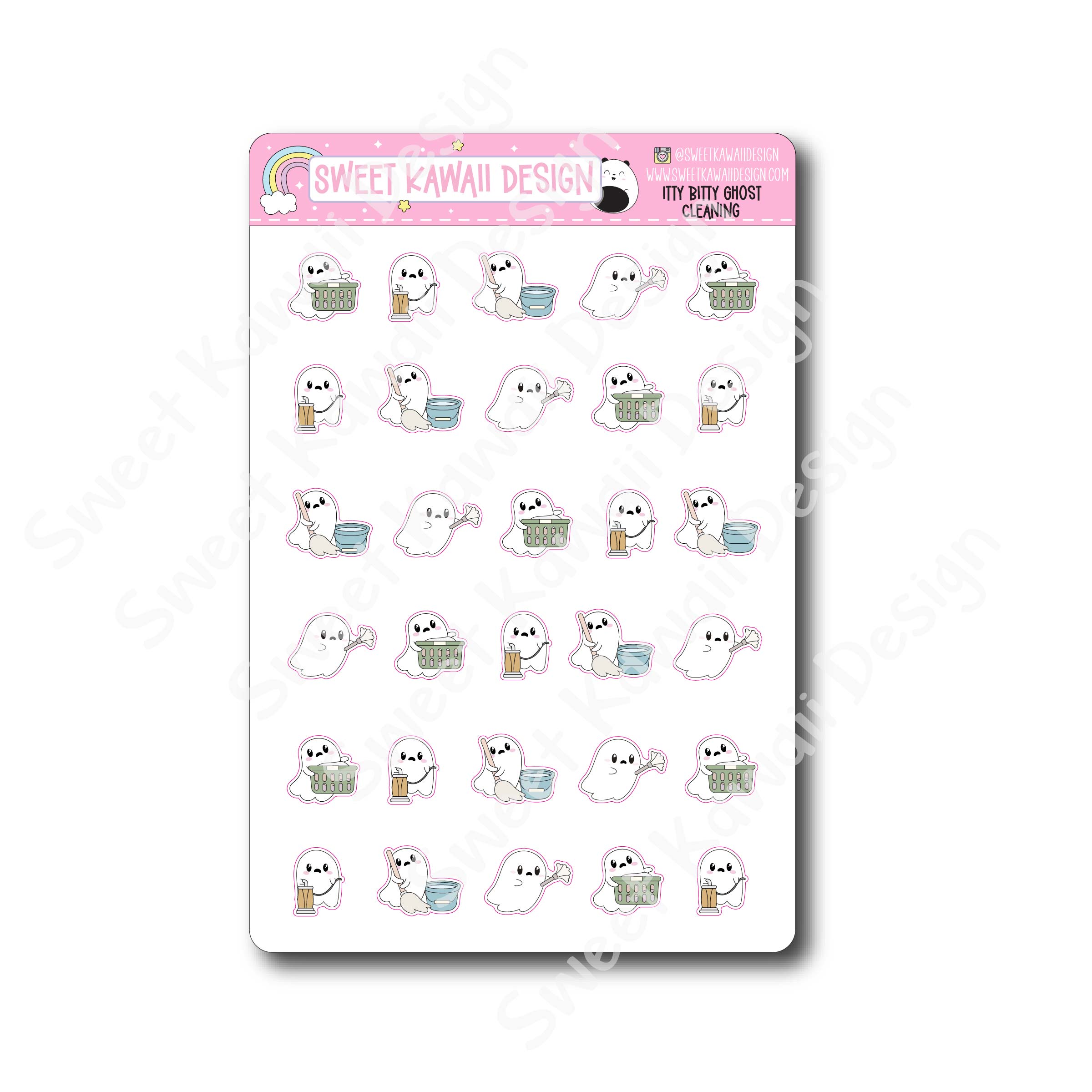 Kawaii Ghost Stickers - Cleaning