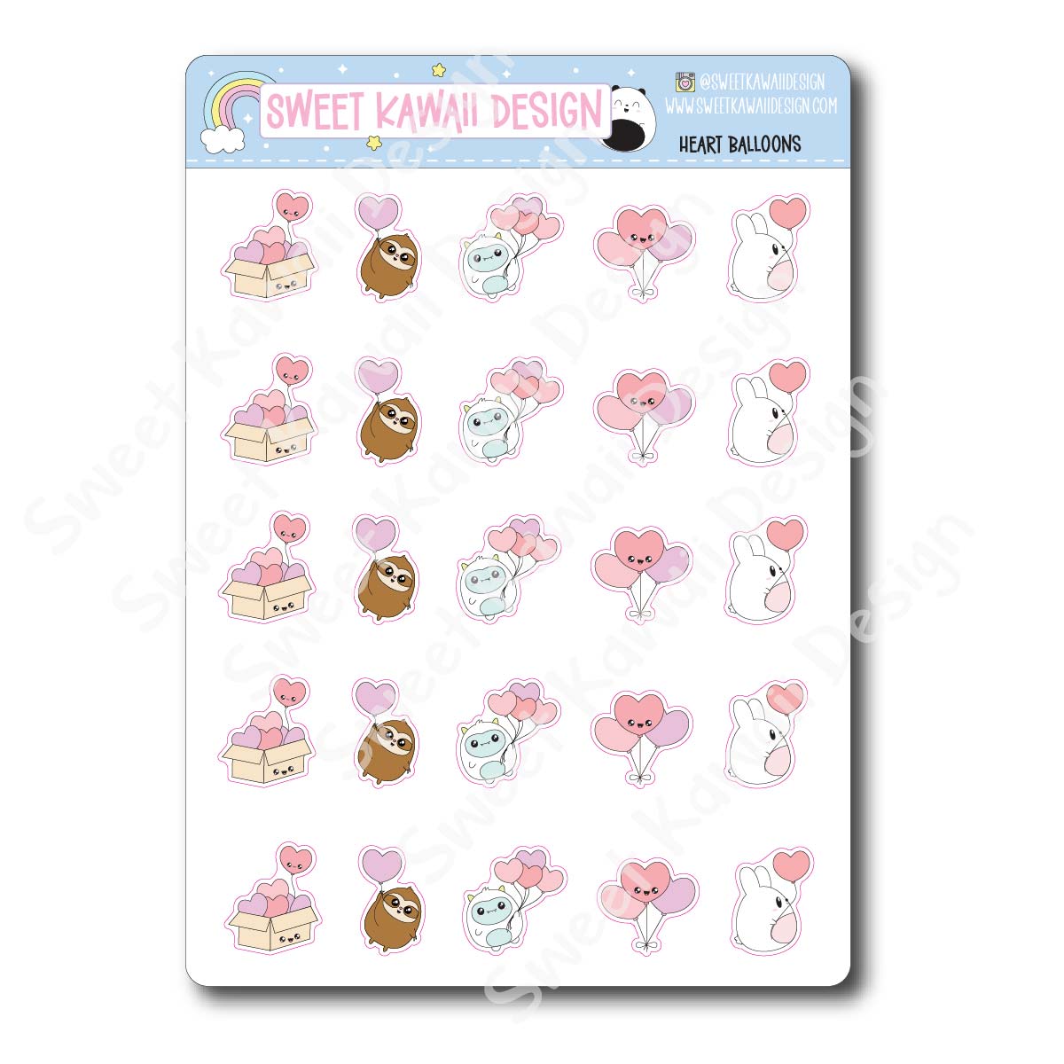 Kawaii Heart Balloon Stickers