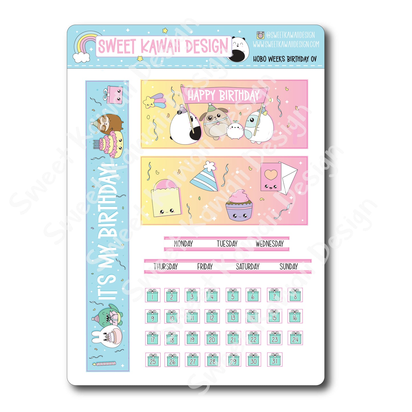 Birthday Monthly Overview Stickers - Hobo Weeks