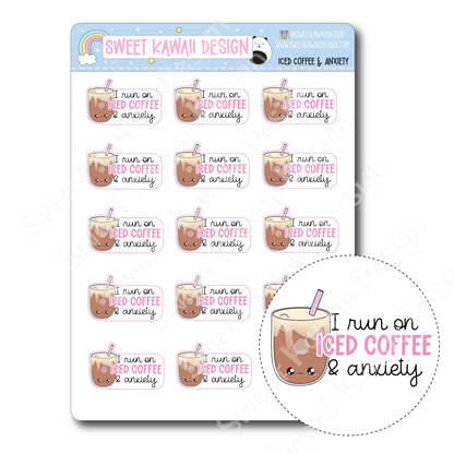 Kawaii Iced Coffee and Anxiety Stickers