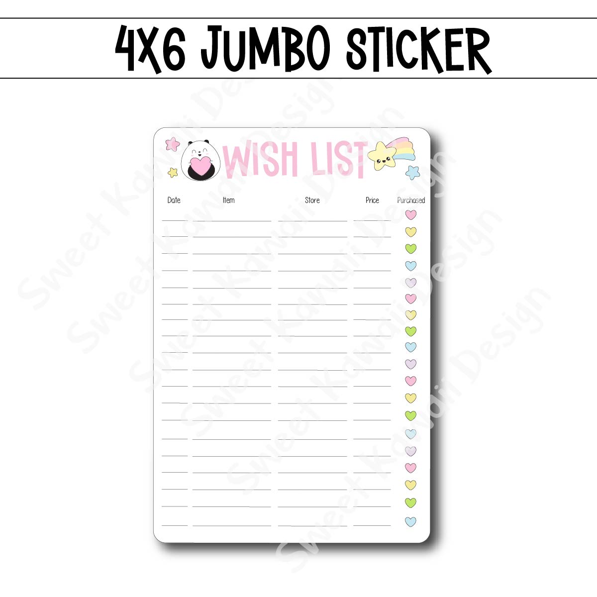 Kawaii Jumbo Sticker - Wish List - Size Options Available