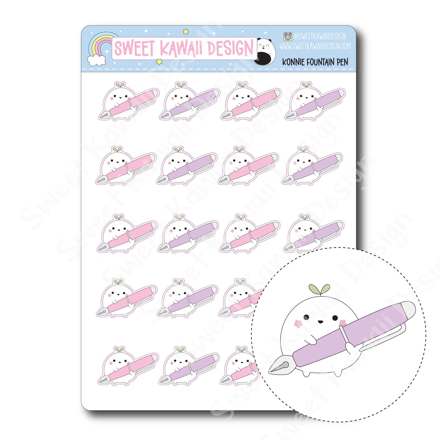 Kawaii Konnie Stickers - Fountain Pen