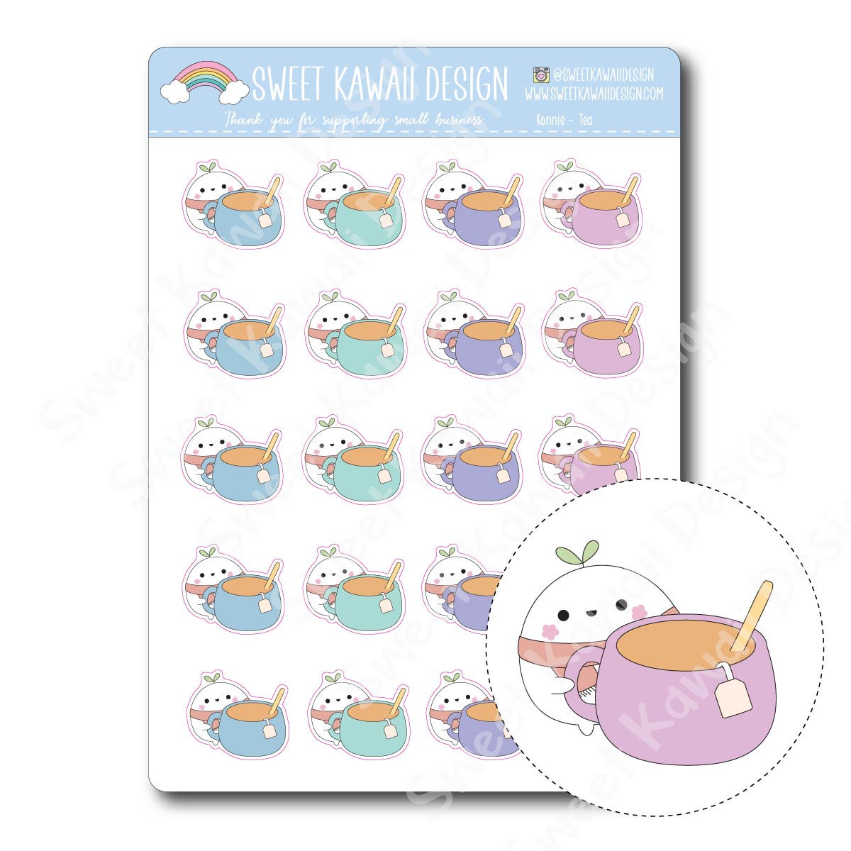 Kawaii Konnie Stickers - Tea