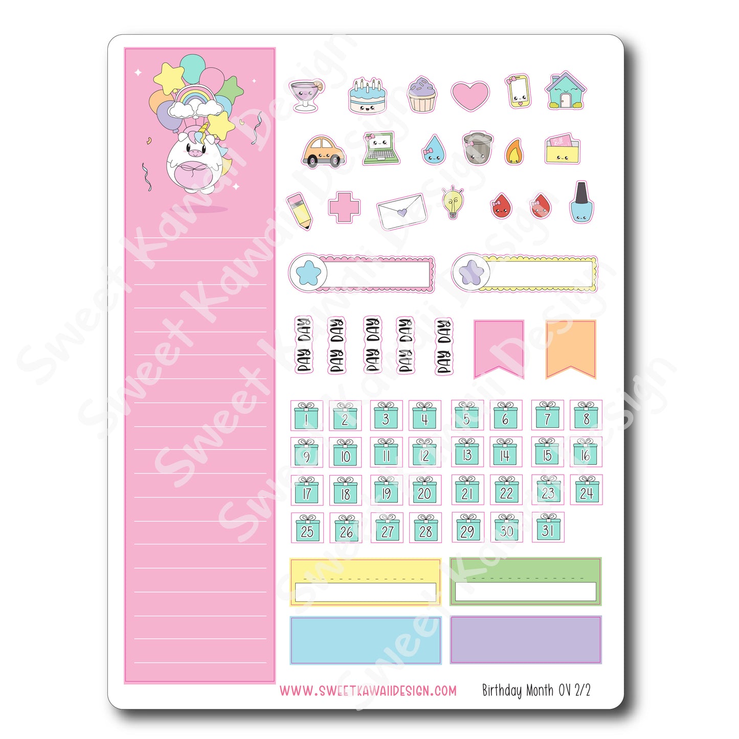 Birthday Monthly Overview Stickers - Vertical/Horizontal (7x9)