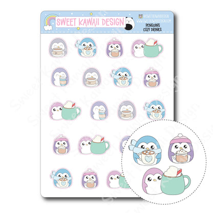 Kawaii Penguin Stickers - Cozy Drinks