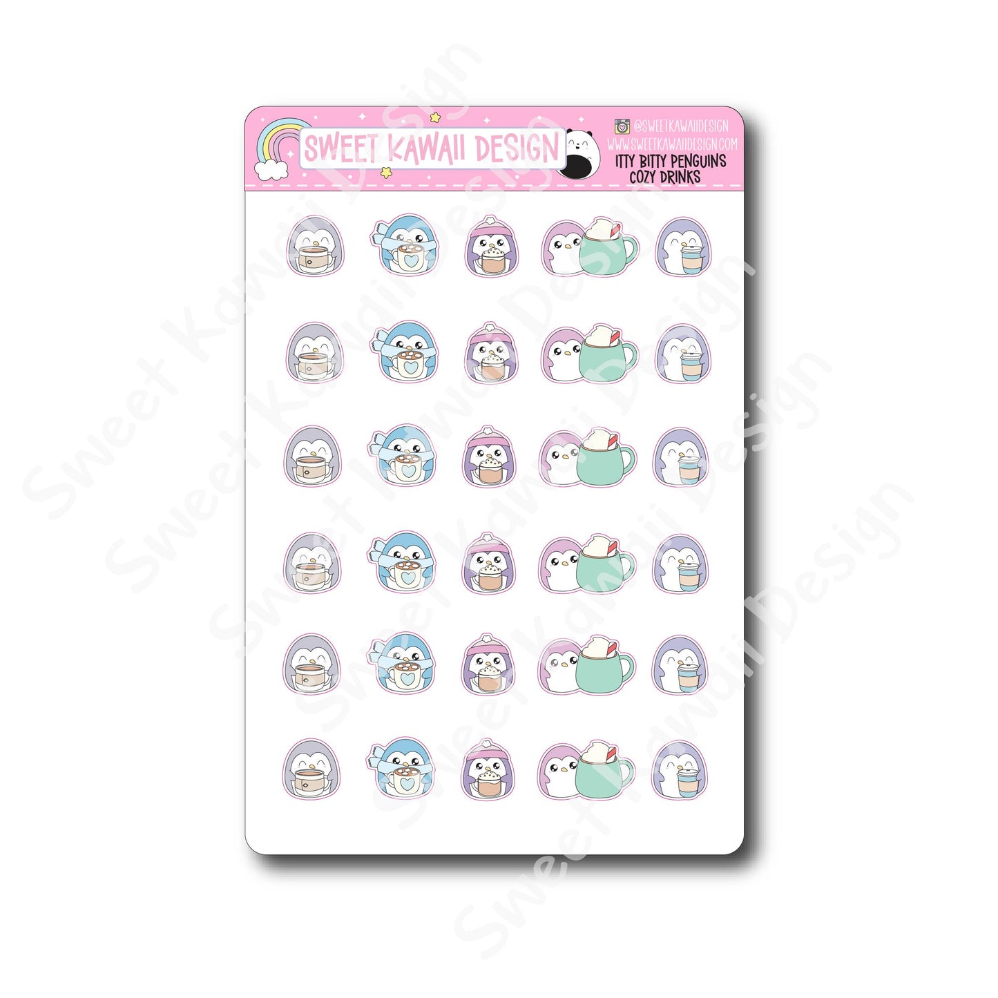 Kawaii Penguin Stickers - Cozy Drinks