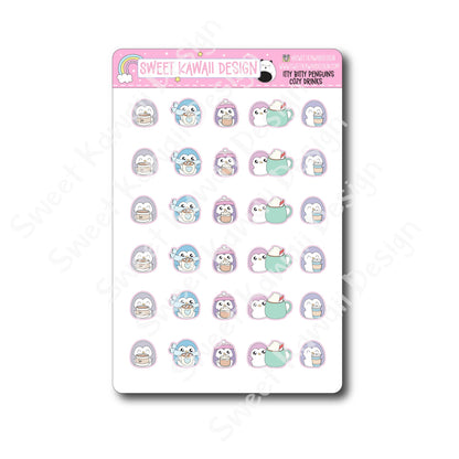 Kawaii Penguin Stickers - Cozy Drinks