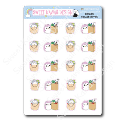 Kawaii Penguin Stickers - Grocery Shopping