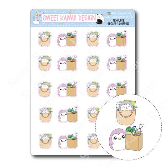 Kawaii Penguin Stickers - Grocery Shopping