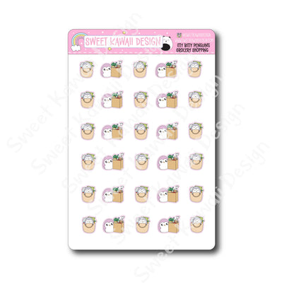 Kawaii Penguin Stickers - Grocery Shopping