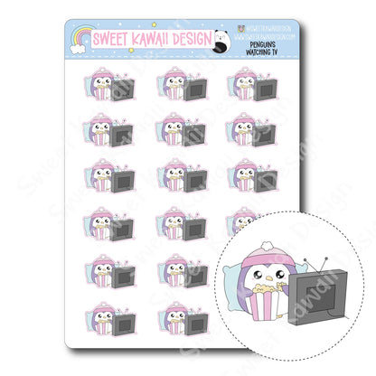 Kawaii Penguin Stickers - Watching TV