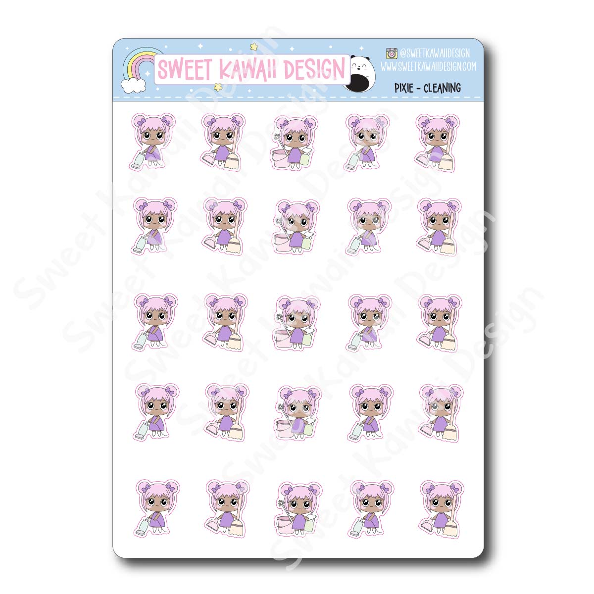 Kawaii Pixie Stickers - Cleaning