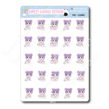 Kawaii Pixie Stickers - Cleaning