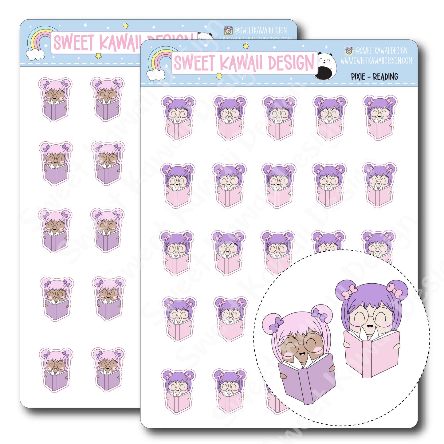 Kawaii Pixie Stickers - Reading