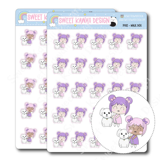 Kawaii Pixie Stickers - Walk Dog