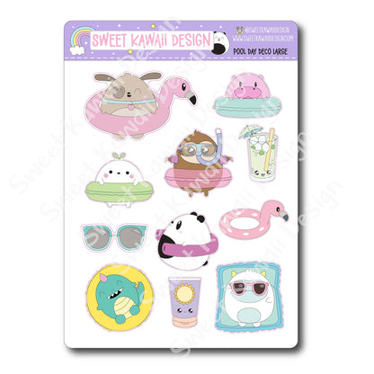 Kawaii Pool Day Deco (LARGE) Stickers