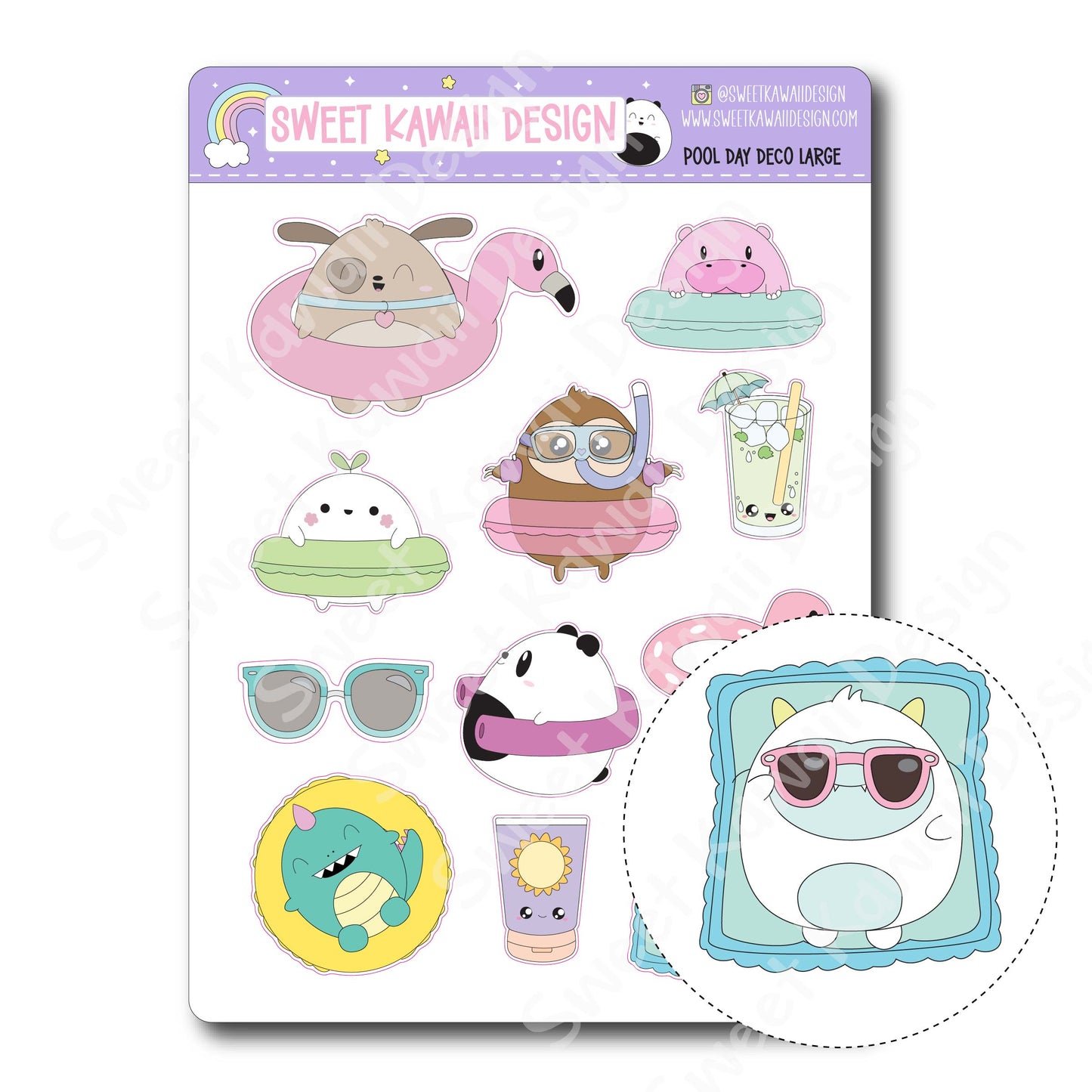 Kawaii Pool Day Deco (LARGE) Stickers