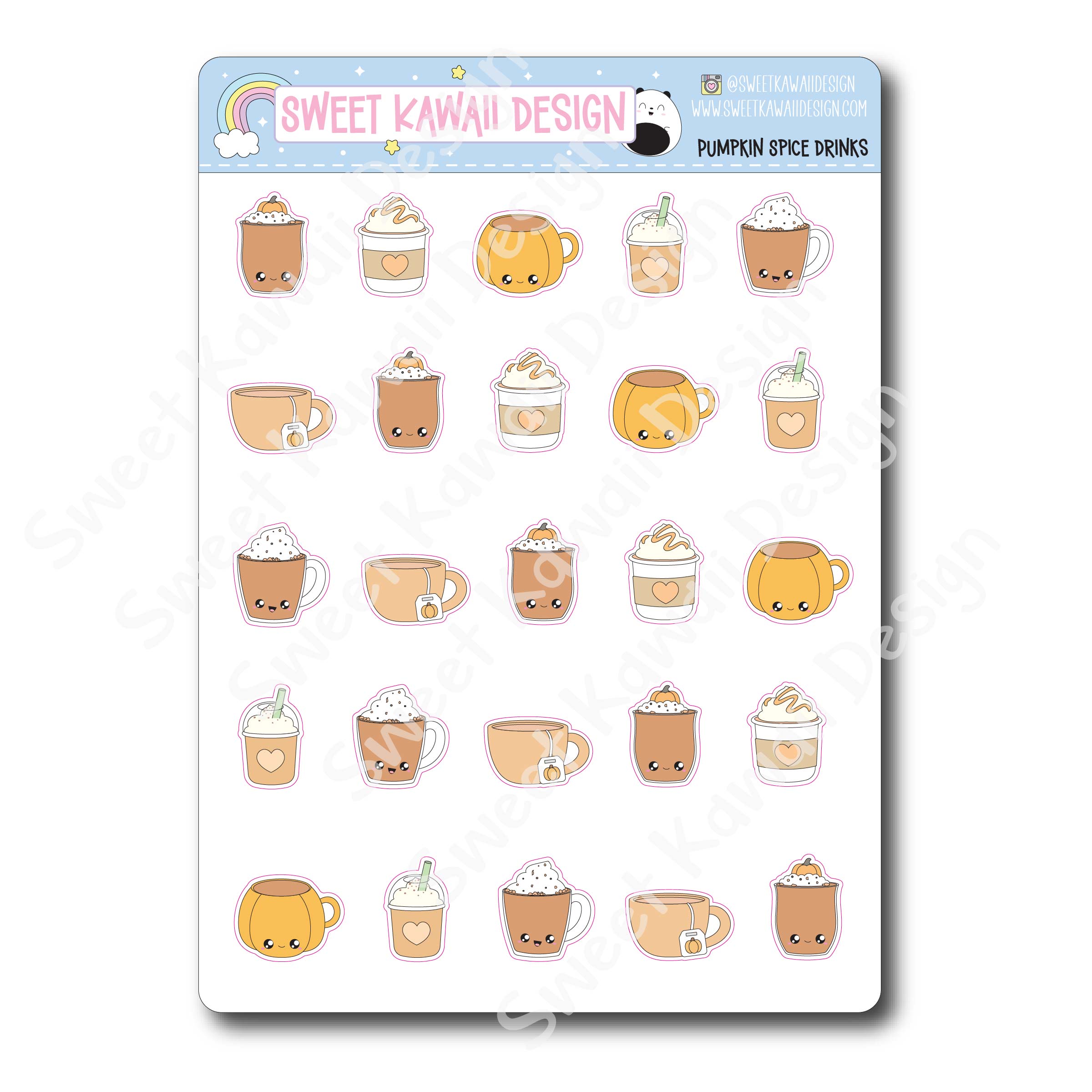 Kawaii Pumpkin Spice Drinks Stickers