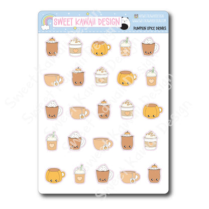 Kawaii Pumpkin Spice Drinks Stickers