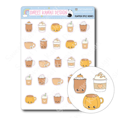 Kawaii Pumpkin Spice Drinks Stickers