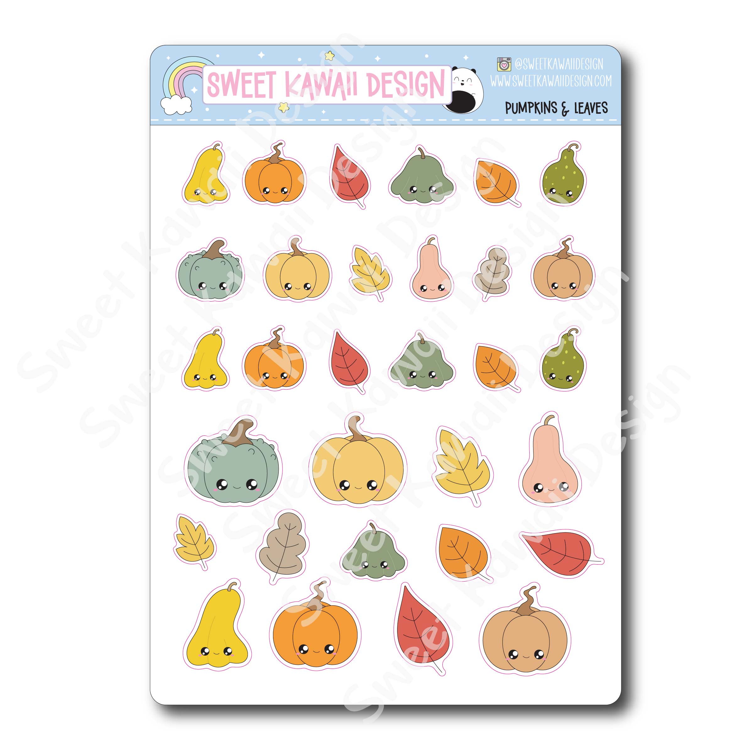 Kawaii Pumpkins and Leaves Stickers